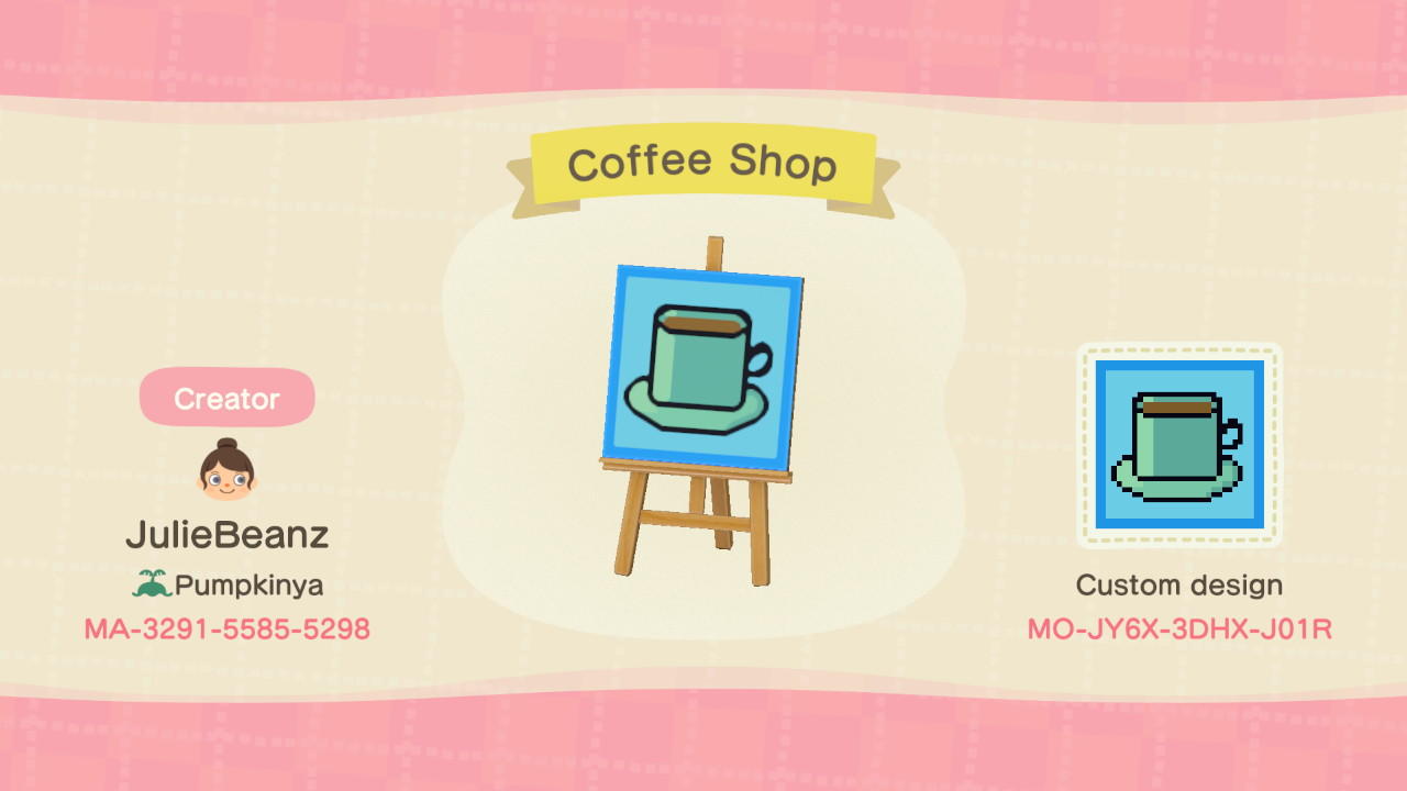 Animal Crossing Design Code: MO-JY6X-3DHX-J01R Coffee Shop
