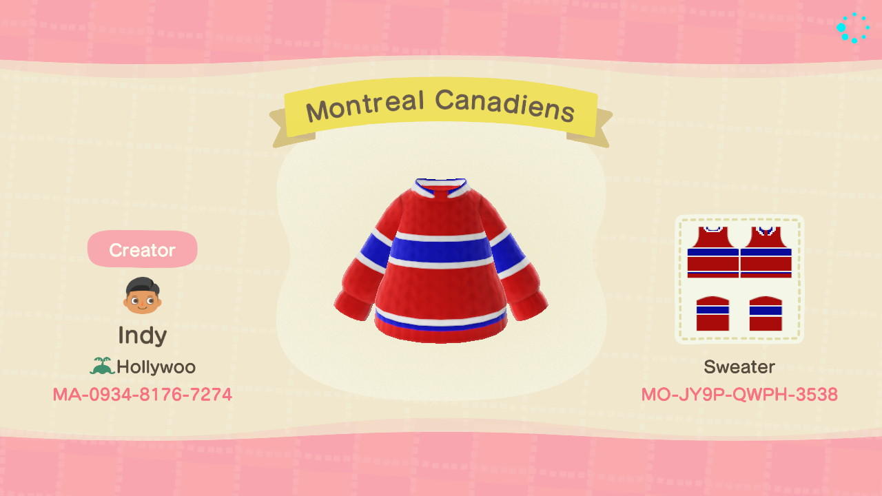 Animal Crossing Design Code: MO-JY9P-QWPH-3538 Montreal Canadiens