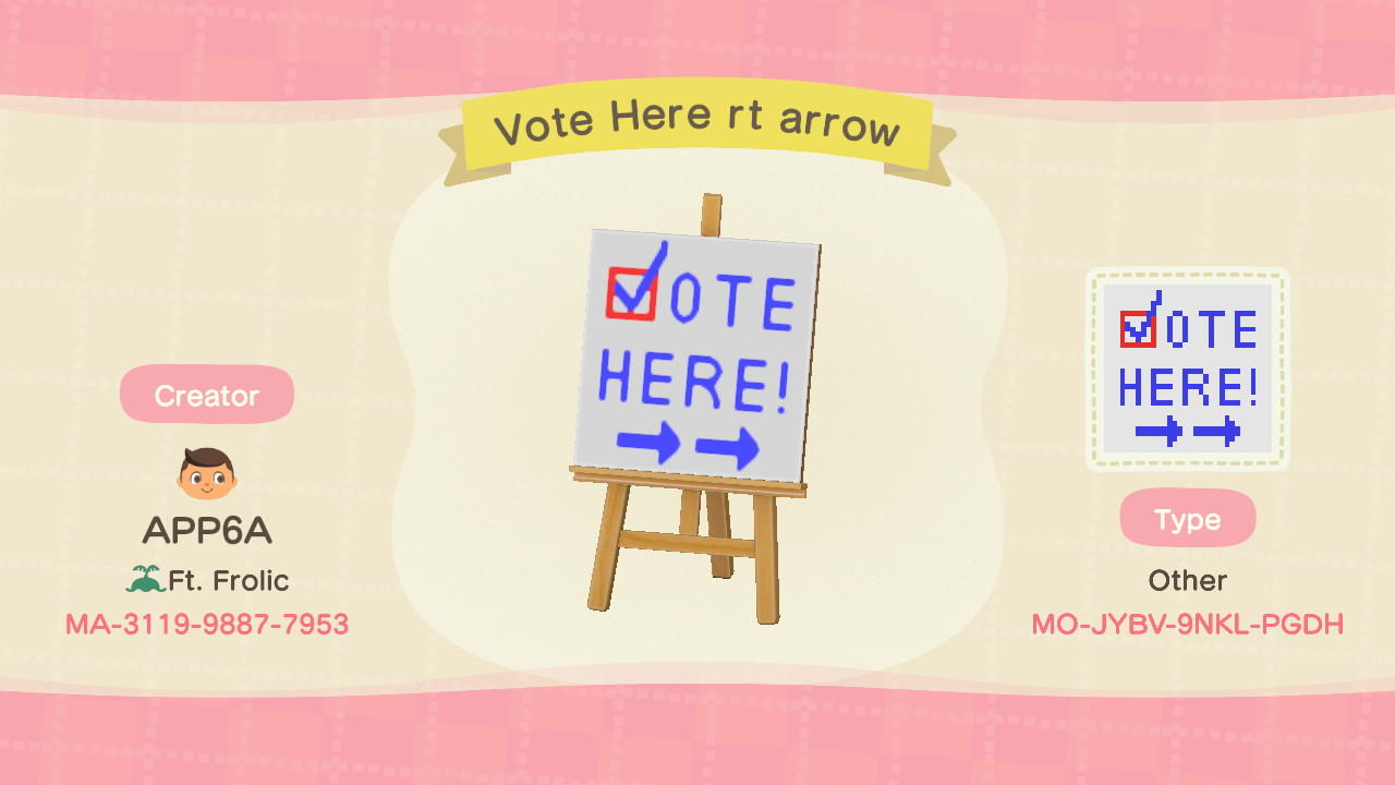 Animal Crossing Design Code: MO-JYBV-9NKL-PGDH Vote Here rt arrow