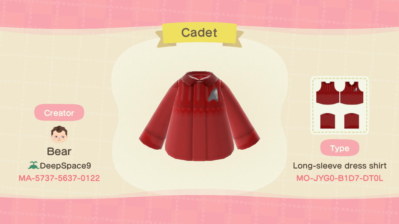 Animal Crossing Design Code: MO-JYG0-B1D7-DT0L Starfleet cadet