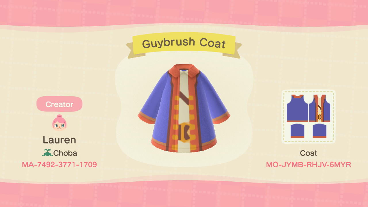 Animal Crossing Design Code: MO-JYMB-RHJV-6MYR Guybrush Coat