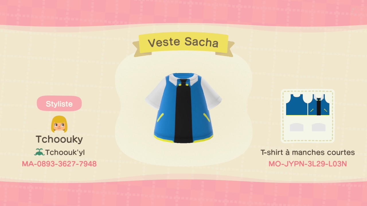Animal Crossing Design Code: MO-JYPN-3L29-L03N Veste Sacha