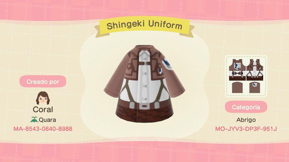 Animal Crossing Design Code: MO-JYV3-DP3F-951J Shingeki Uniform