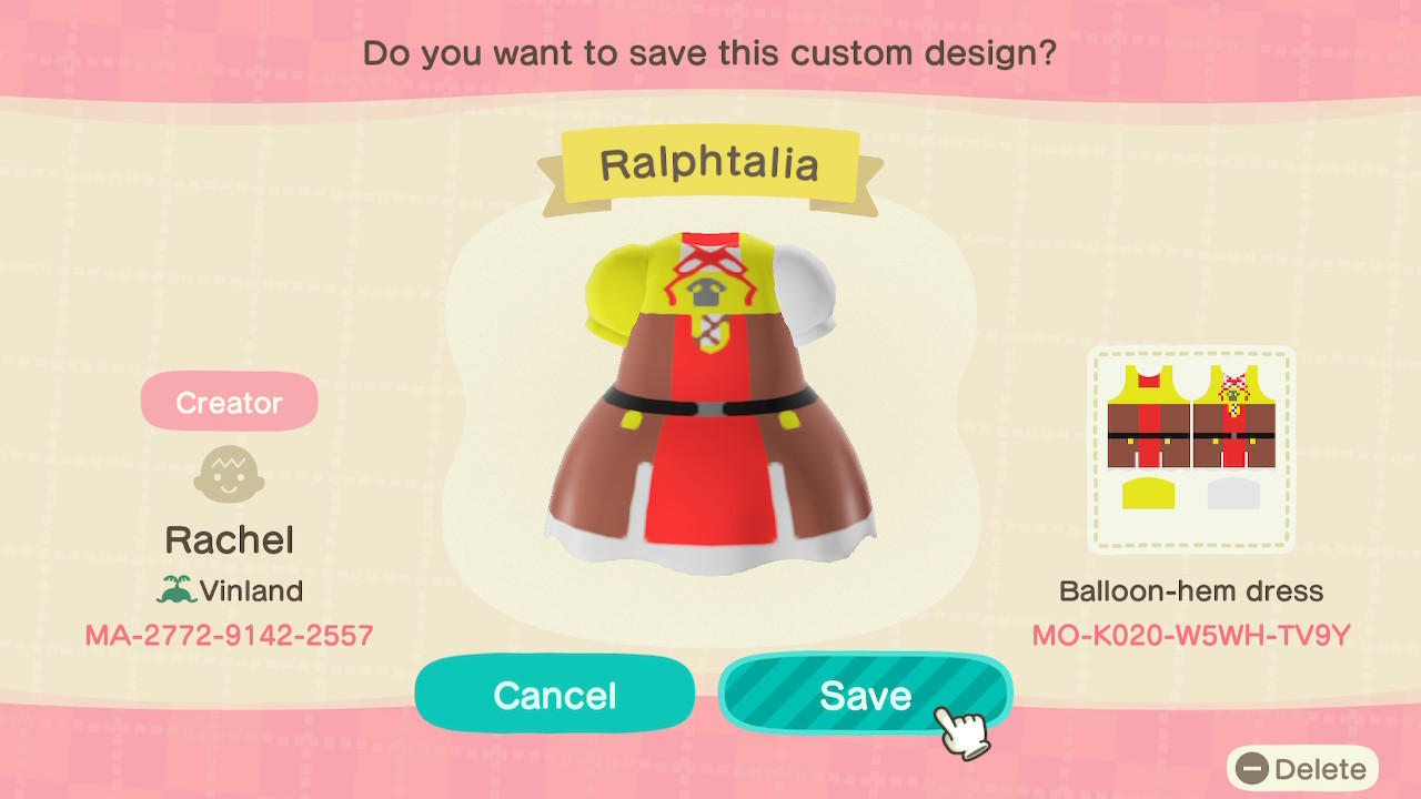 Animal Crossing Design Code: MO-K020-W5WH-TV9Y Ralphtalia