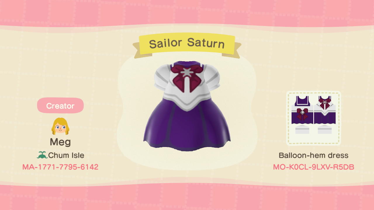 Animal Crossing Design Code: MO-K0CL-9LXV-R5DB Sailor Saturn