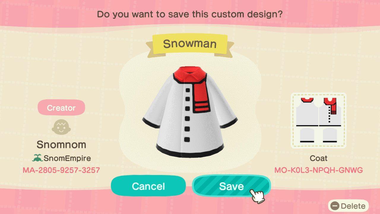 Animal Crossing Design Code: MO-K0L3-NPQH-GNWG Snowman!