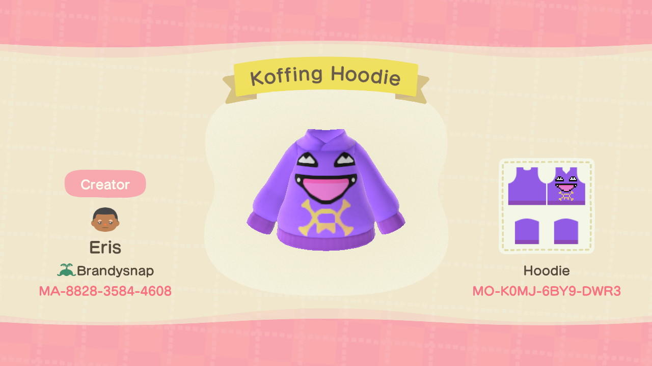 Animal Crossing Design Code: MO-K0MJ-6BY9-DWR3 Koffing Hoodie