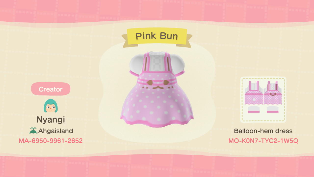 Animal Crossing Design Code: MO-K0N7-TYC2-1W5Q Pink Bun