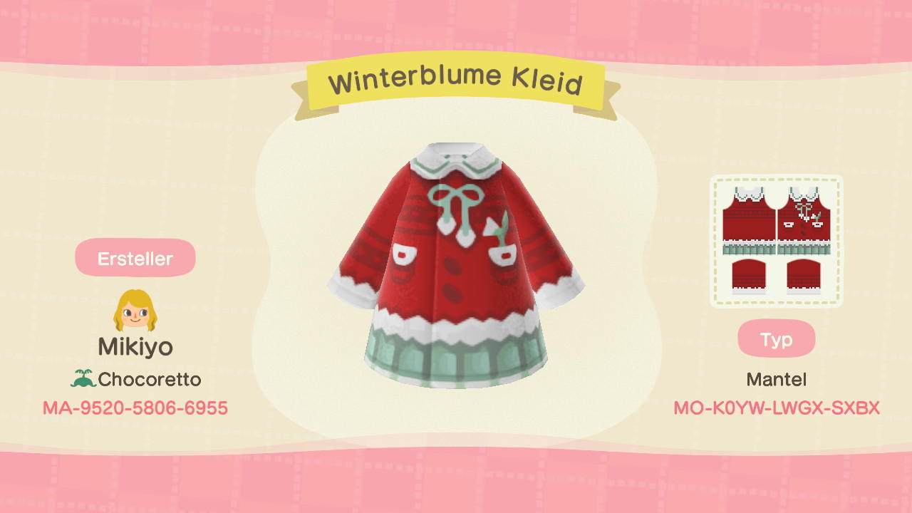 Animal Crossing Design Code: MO-K0YW-LWGX-SXBX Winterblume Kleid