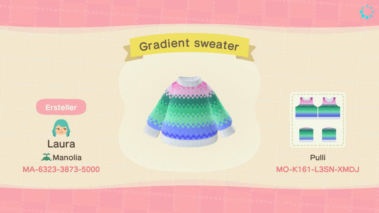 Animal Crossing Design Code: MO-K161-L3SN-XMDJ Gradient sweater