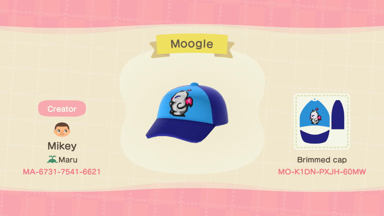 Animal Crossing Design Code: MO-K1DN-PXJH-60MW Moogle