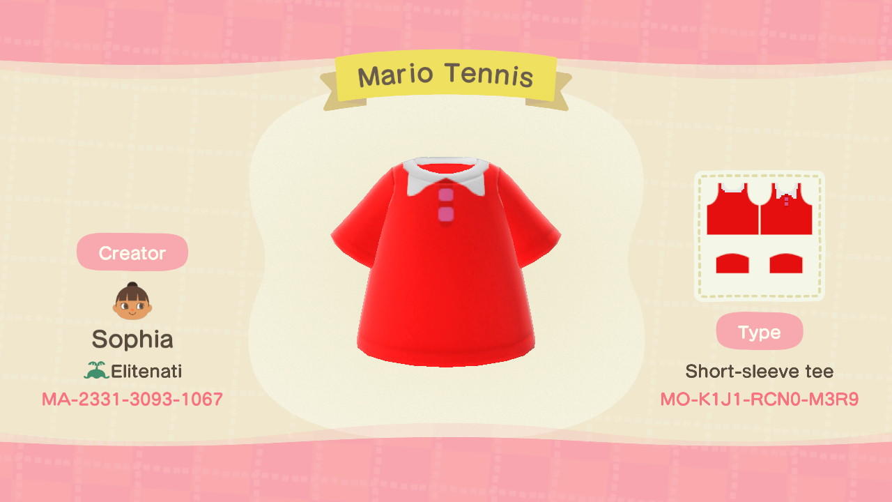 Animal Crossing Design Code: MO-K1J1-RCN0-M3R9 Mario Tennis