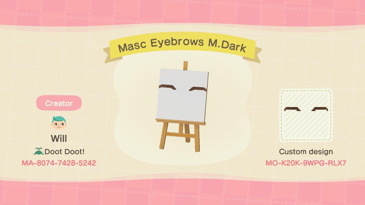 Animal Crossing Design Code: MO-K20K-9WPG-RLX7 Masc Eyebrows M.Dark