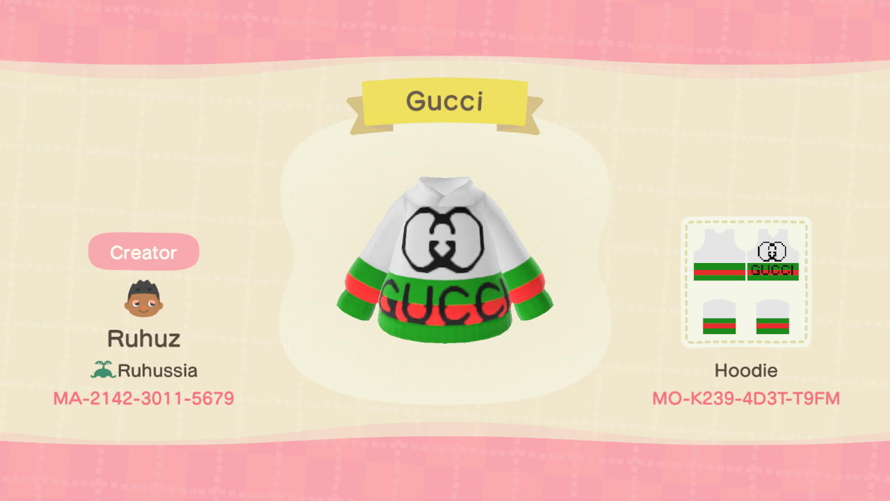 Animal Crossing Design Code: MO-K239-4D3T-T9FM Gucci