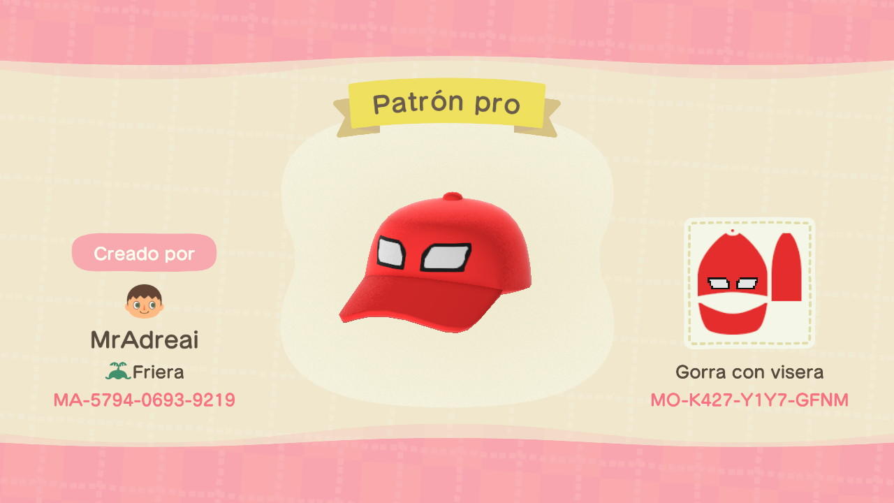 Animal Crossing Design Code: MO-K247-Y1Y7-GFNM Spiderman Cap