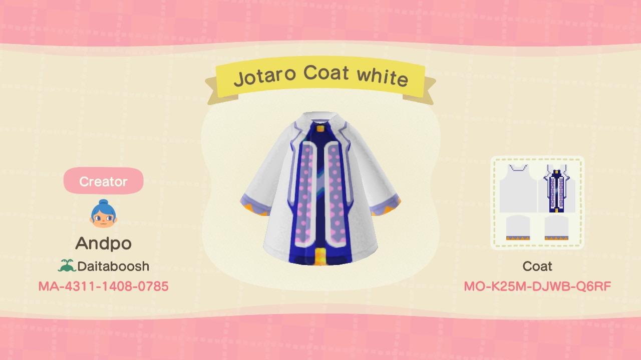 Animal Crossing Design Code: MO-K25M-DJWB-Q6RF Jotaro Coat blue