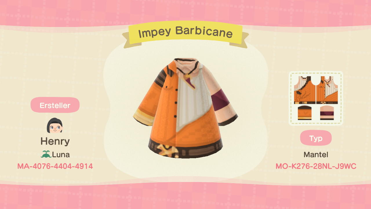 Animal Crossing Design Code: MO-K276-28NL-J9WC Impey Barbicane