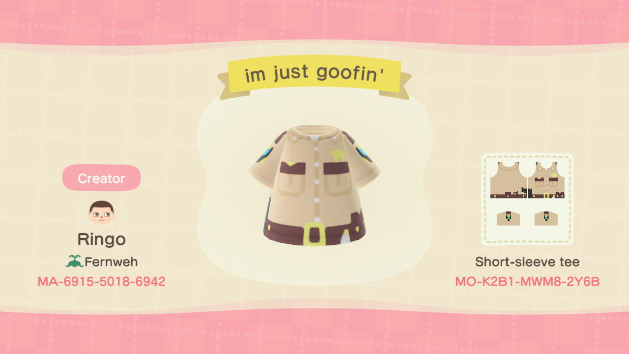 Animal Crossing Design Code: MO-K2B1-MWM8-2Y6B im just goofin&#39;