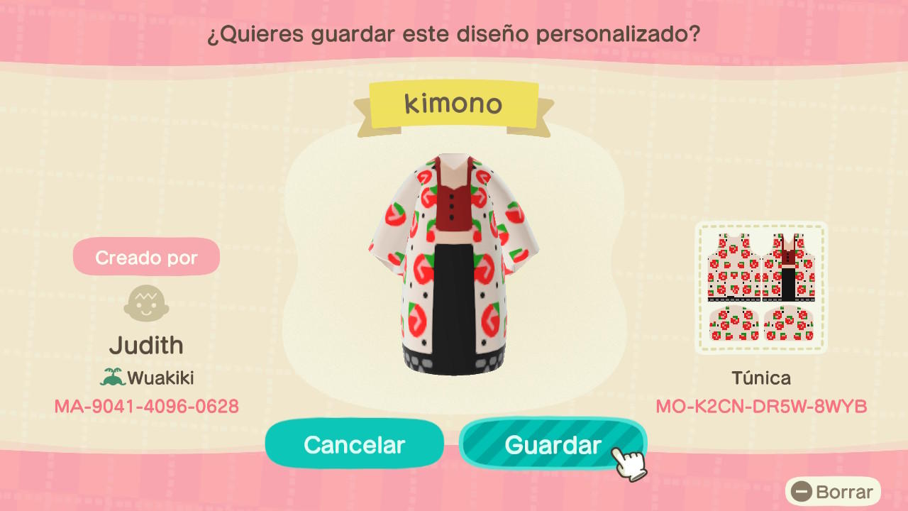 Animal Crossing Design Code: MO-K2CN-DR5W-8WYB Kimono