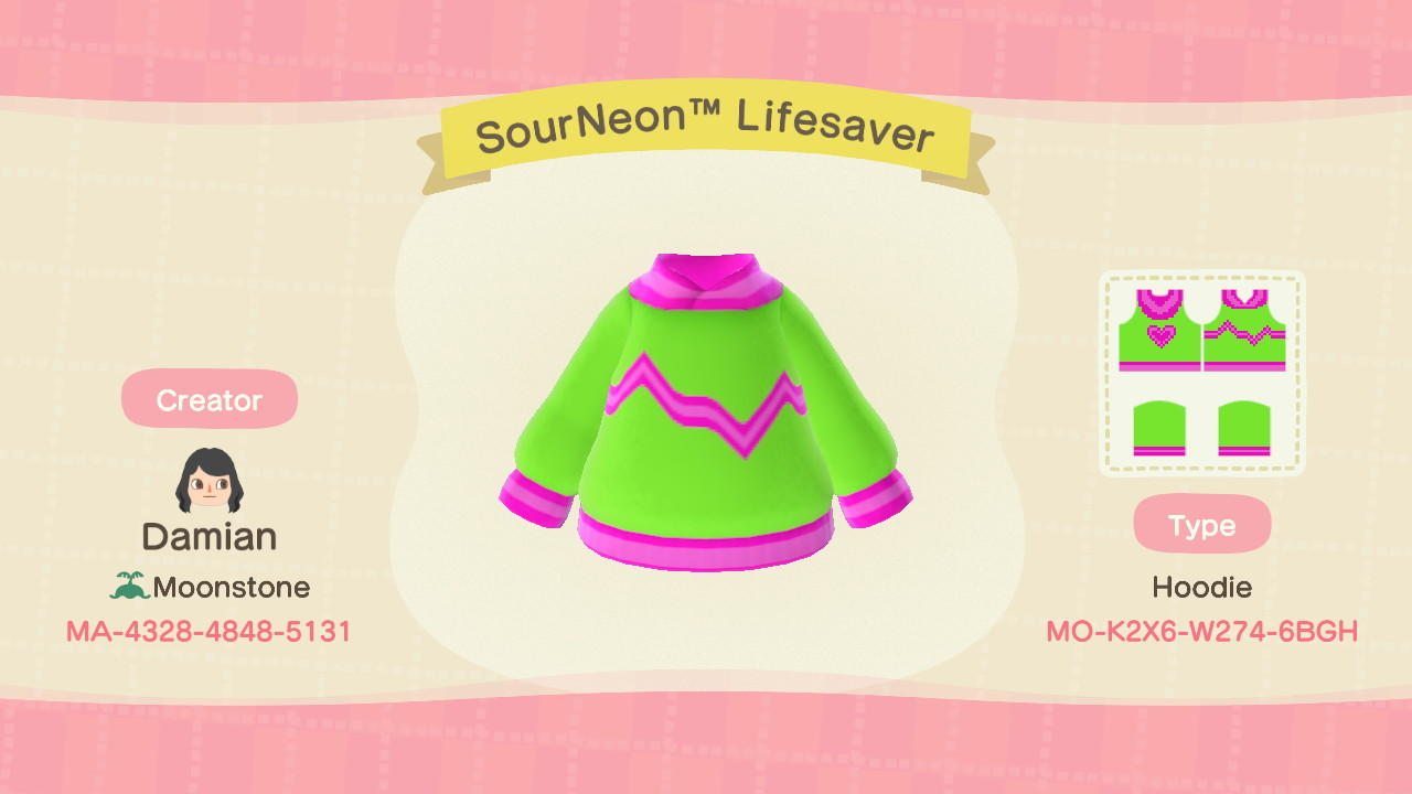 Animal Crossing Design Code: MO-K2X6-W274-6BGH SourNeonTM Lifesaver