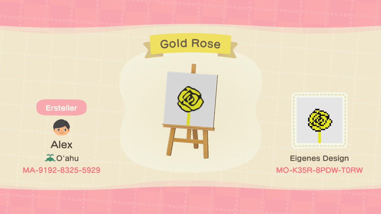 Animal Crossing Design Code: MO-K35R-8PDW-T0RW Gold Rose