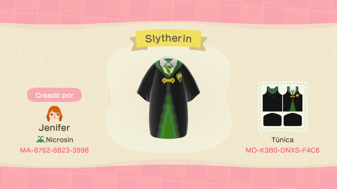 Animal Crossing Design Code: MO-K3B0-DNXS-F4C6 Slytherin robe