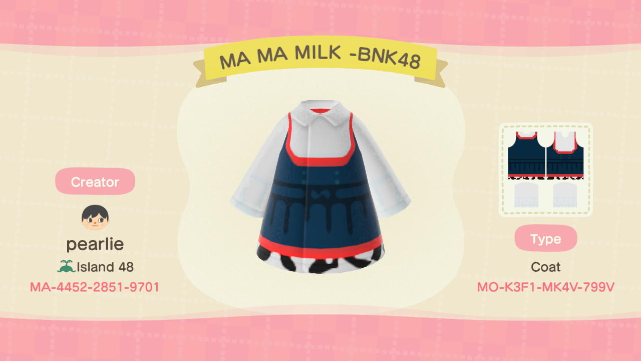 Animal Crossing Design Code: MO-K3F1-MK4V-799V Ma Ma Milk - BNK48