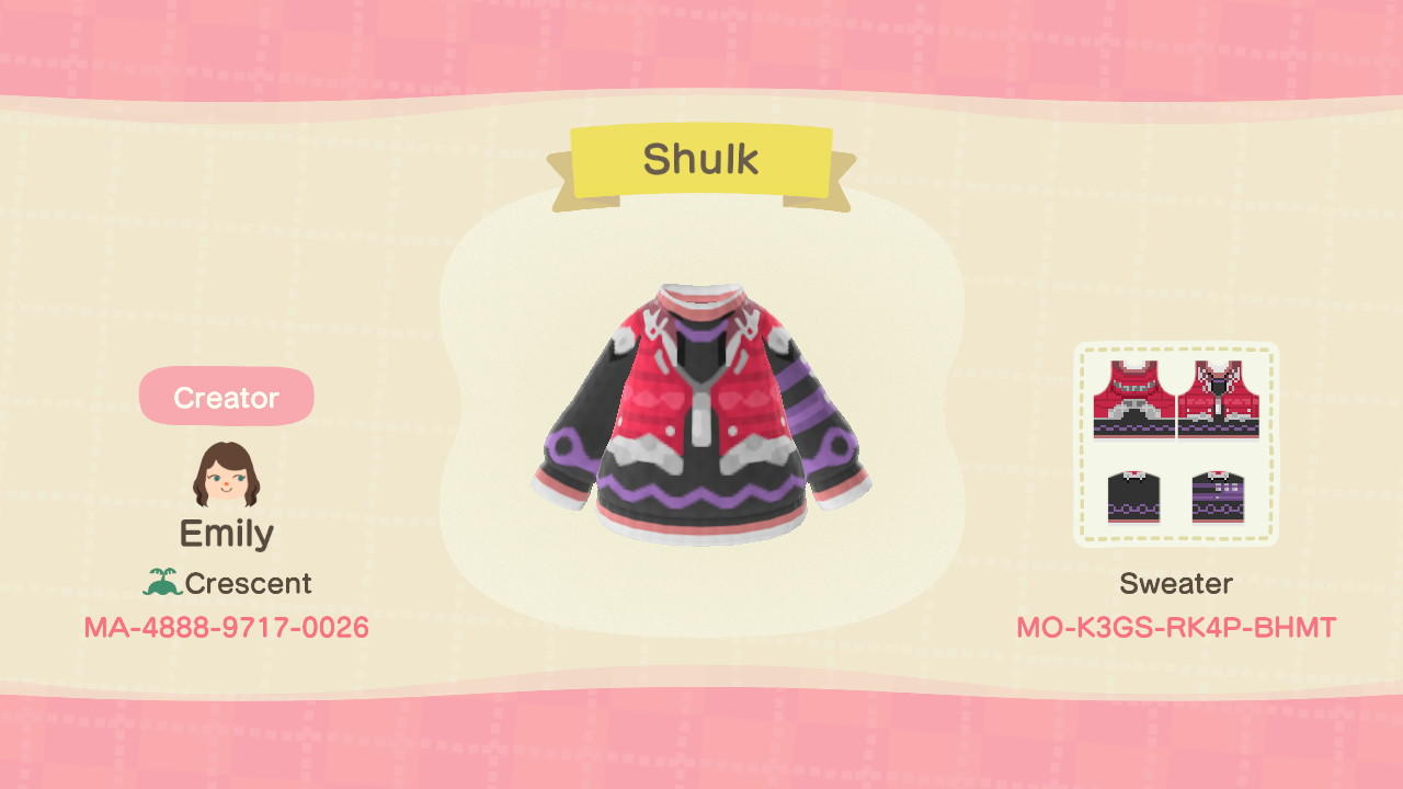 Animal Crossing Design Code: MO-K3GS-RK4P-BHMT Shulk