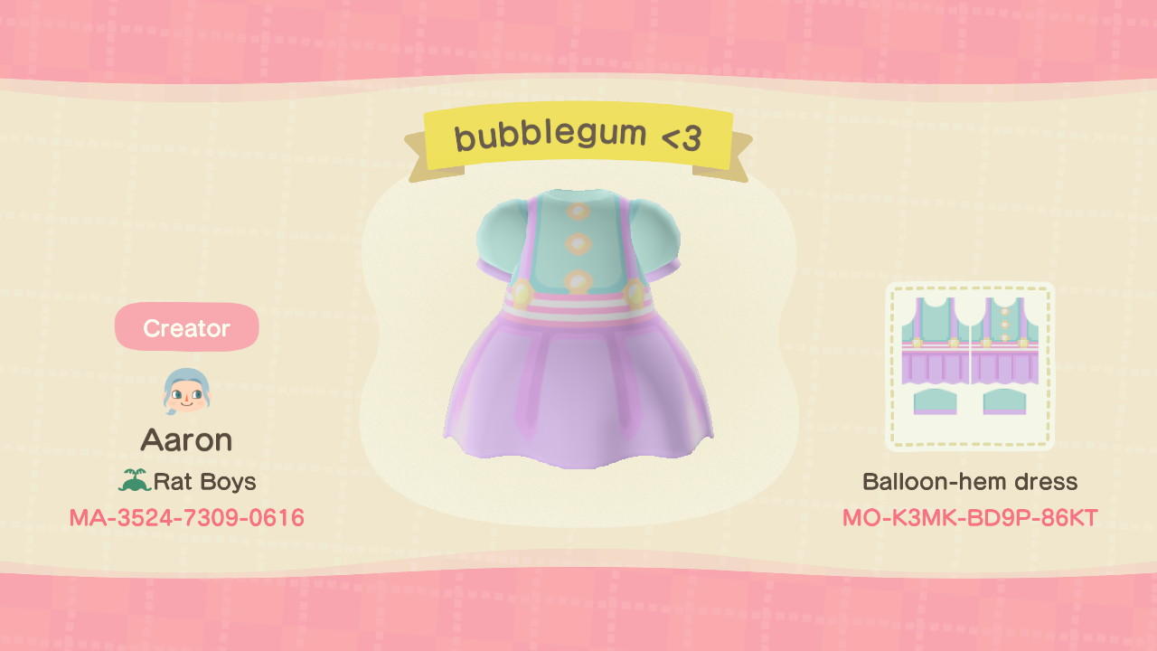 Animal Crossing Design Code: MO-K3MK-BD9P-86KT bubblegum <3