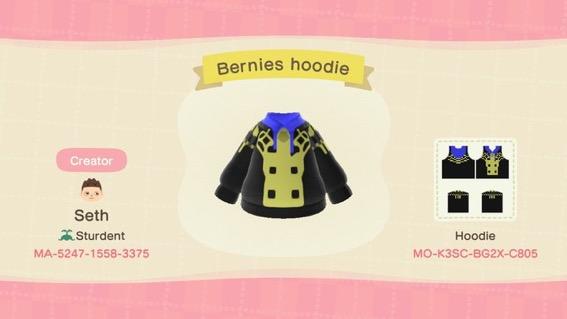 Animal Crossing Design Code: MO-K3SC-BG2X-C805 Bernies hoodie