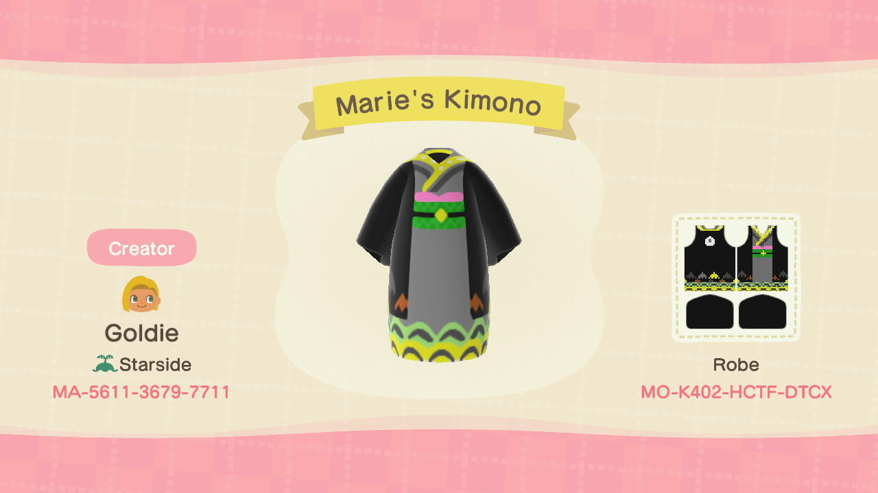 Animal Crossing Design Code: MO-K402-HCTF-DTCX Marie&#39;s Kimono