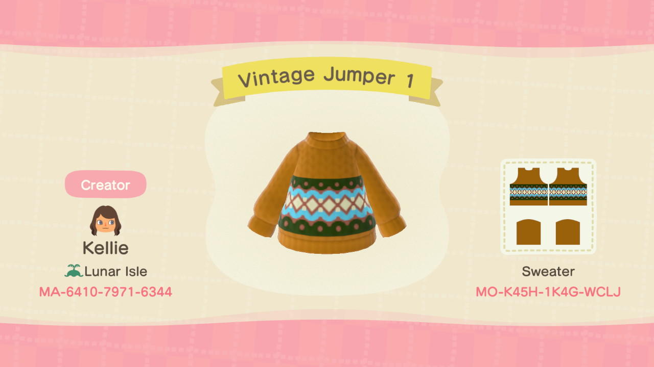 Animal Crossing Design Code: MO-K45H-1K4G-WCLJ Vintage Jumper 1