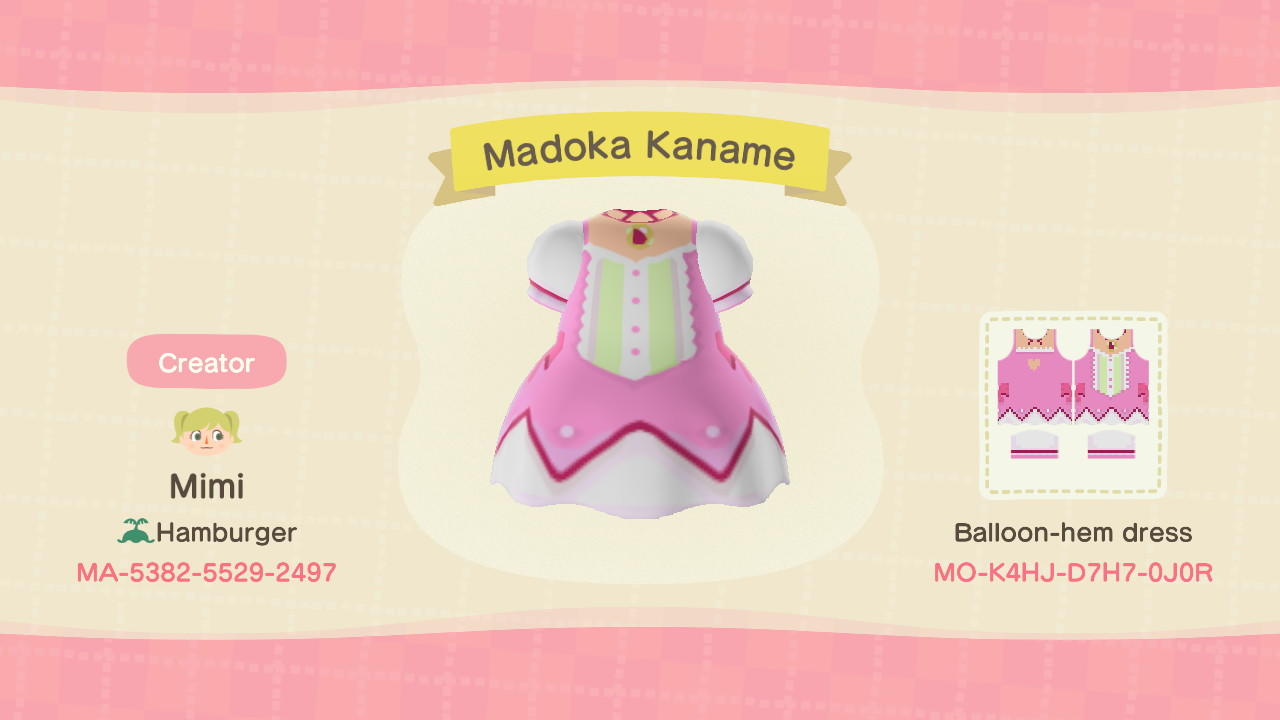 Animal Crossing Design Code: MO-K4HJ-D7H7-0J0R Madoka Kaname