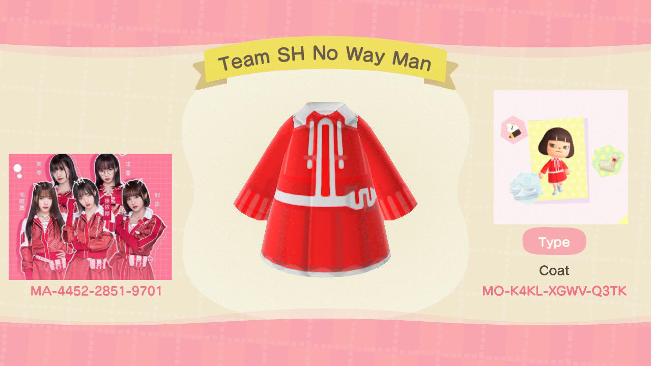Animal Crossing Design Code: MO-K4KL-XGWV-Q3TK TEAM SH - NO WAY MAN
