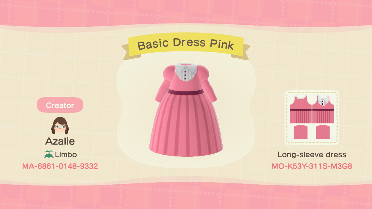 Animal Crossing Design Code: MO-K53Y-311S-M3G8 Basic Dress Pink