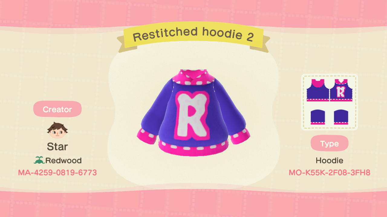 Animal Crossing Design Code: MO-K55K-2F08-3FH8 Restitched hoodie 2