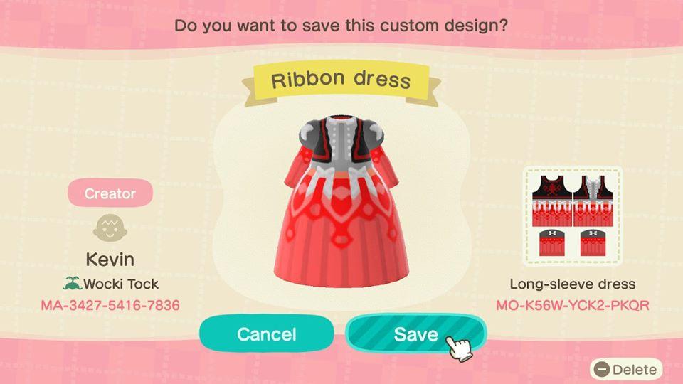 Animal Crossing Design Code: MO-K56W-YCK2-PKQR Ribbon Dress