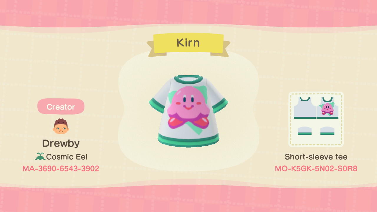 Animal Crossing Design Code: MO-K5GK-5N02-S0R8 Rad Kirby