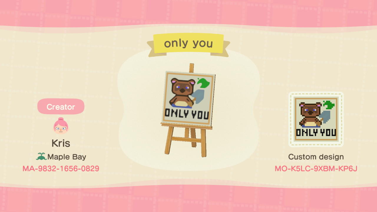 Animal Crossing Design Code: MO-K5LC-9XBM-KP6J Nook&#39;s Camp Sign