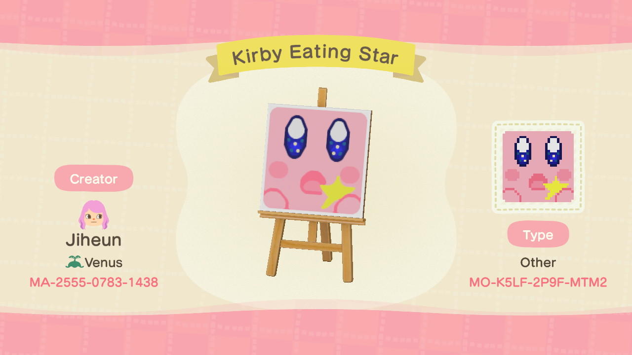 Animal Crossing Design Code: MO-K5LF-2P9F-MTM2 Kirby Eating Star