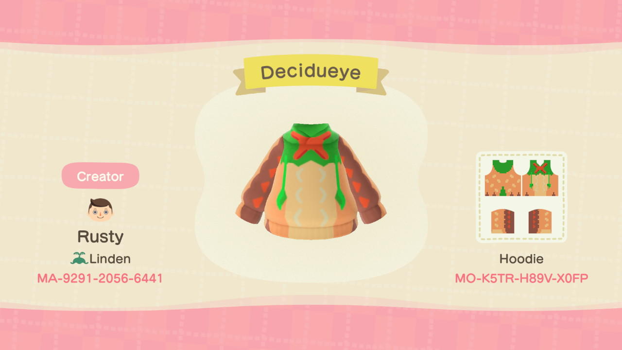Animal Crossing Design Code: MO-K5TR-H89V-X0FP Decidueye
