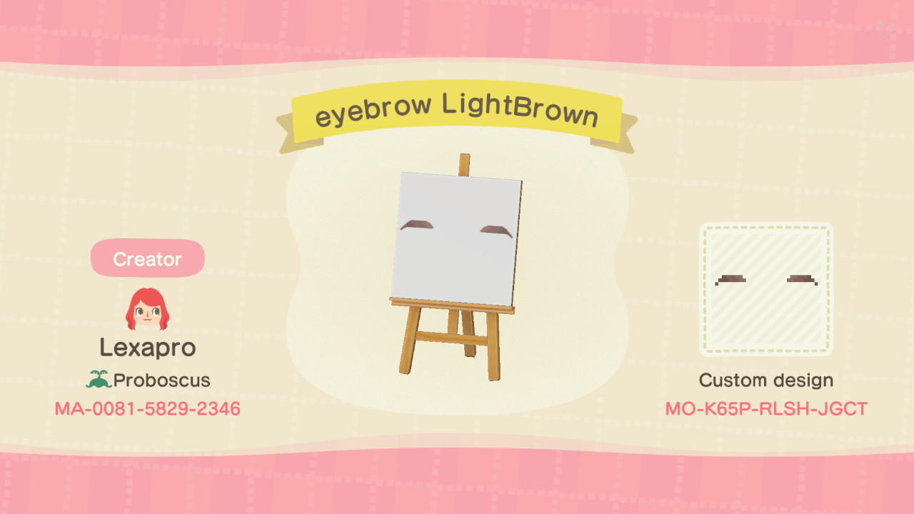 Animal Crossing Design Code: MO-K65P-RLSH-JGCT Light Brown Eyebrows