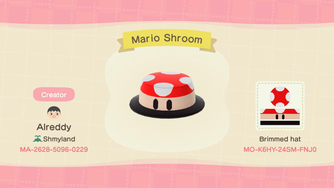 Animal Crossing Design Code: MO-K6HY-24SM-FNJ0 Mario Shroom