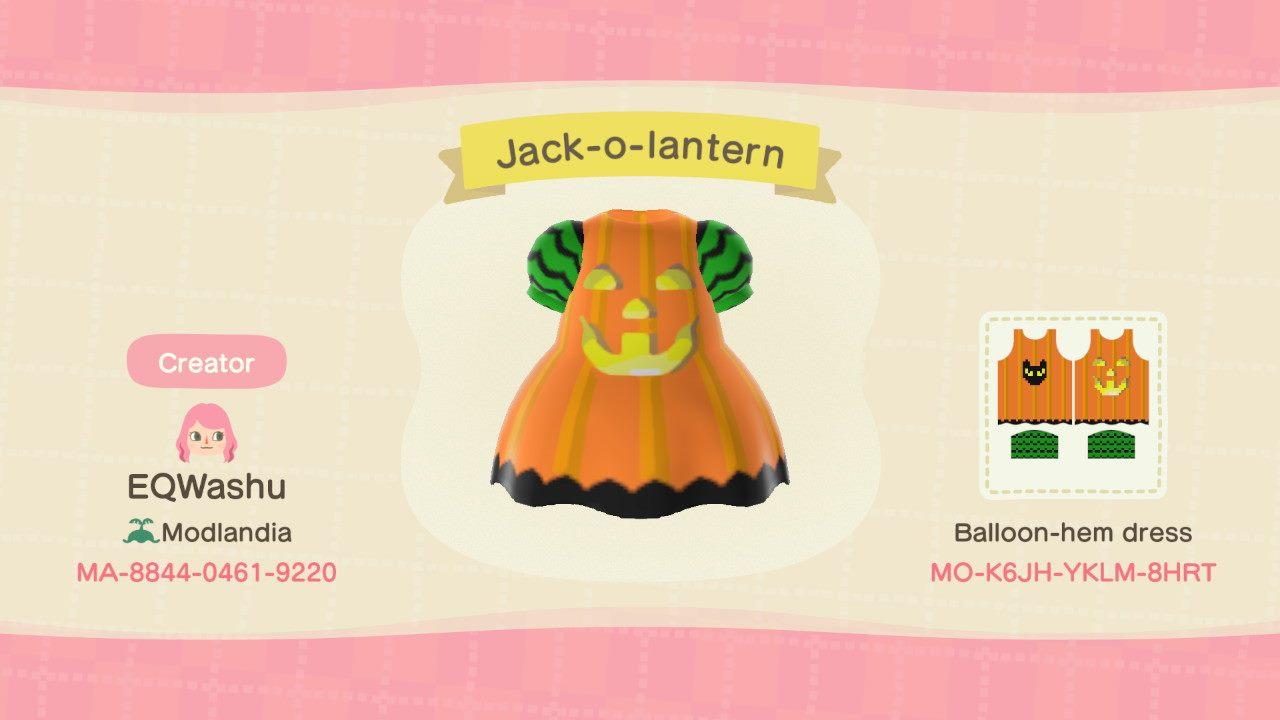 Animal Crossing Design Code: MO-K6JH-YKLM-8HRT Jack-O-Lantern Dress