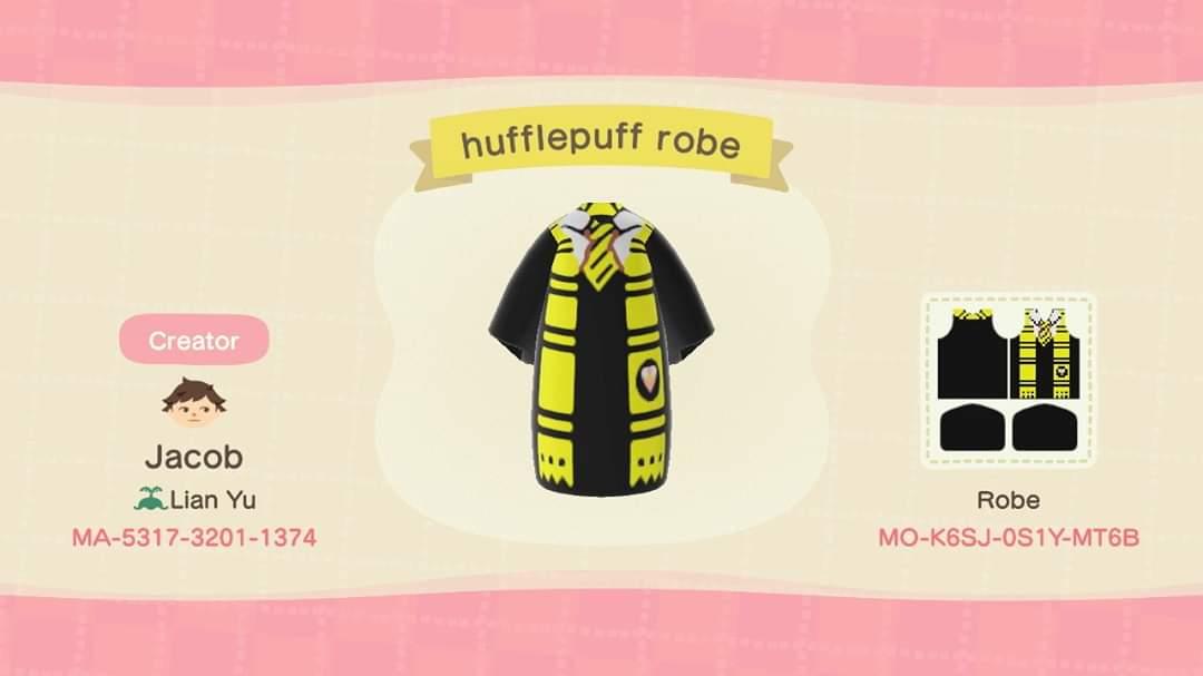Animal Crossing Design Code: MO-K6SJ-0S1Y-MT6B Hufflepuff robe