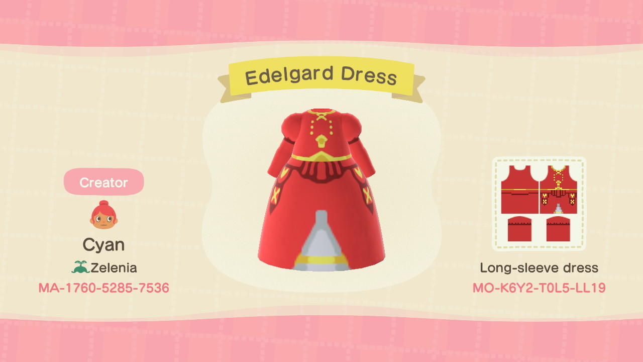 Animal Crossing Design Code: MO-K6Y2-T0L5-LL19 Edelgard Dress