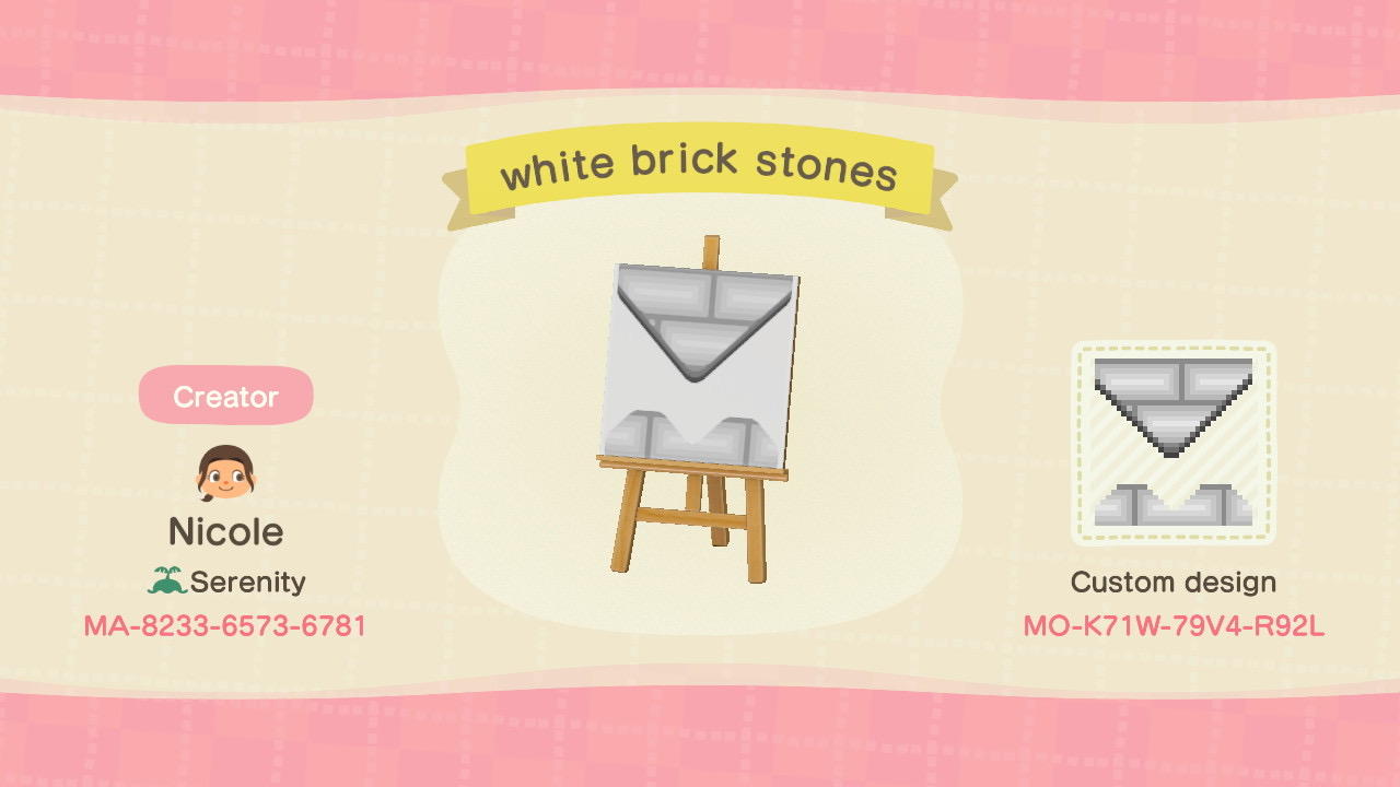 Animal Crossing Design Code: MO-K71W-79V4-R92L White Brick Heart