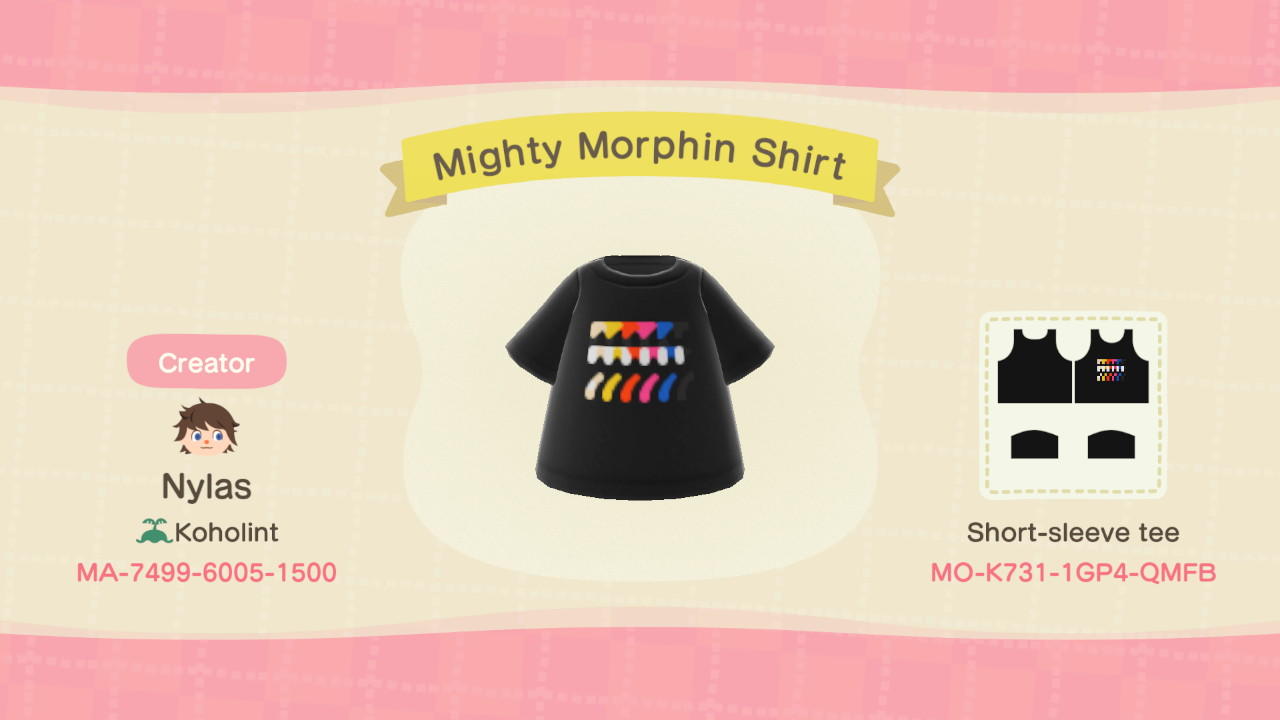 Animal Crossing Design Code: MO-K731-1GP4-QMFB Mighty Morphin Shirt