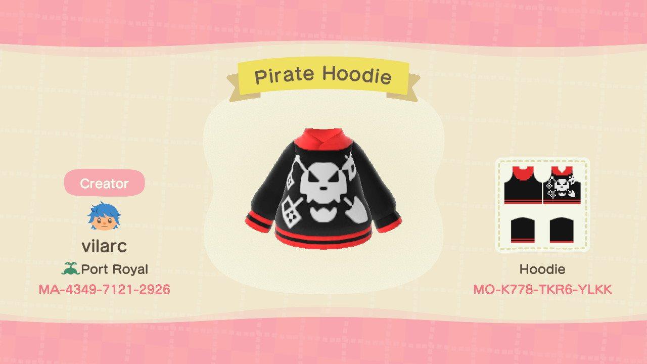 Animal Crossing Design Code: MO-K778-TKR6-YLKK Pirate Hoodie