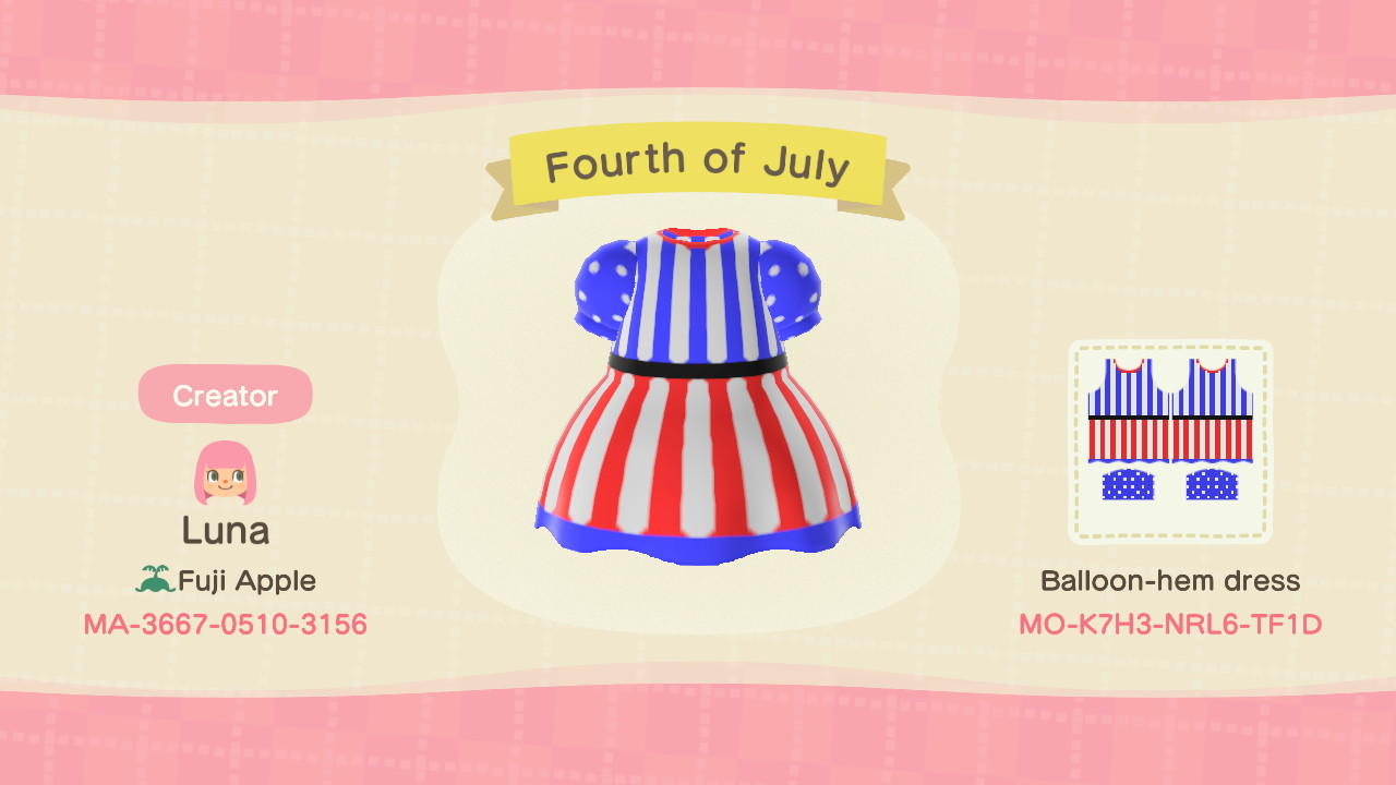 Animal Crossing Design Code: MO-K7H3-NRL6-TF1D Fourth of July